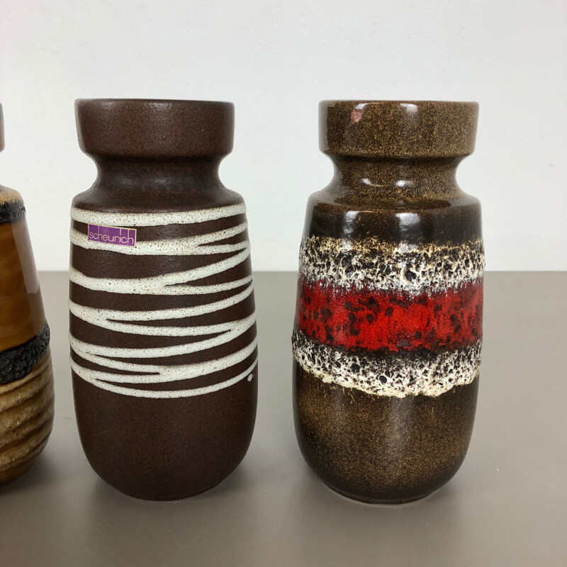 Juego de 4 jarrones de cerámica vintage para Scheurich, Alemania 1970