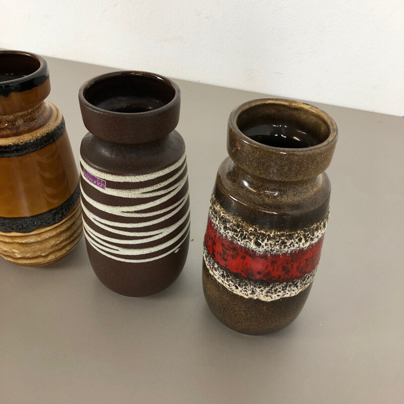 Set of 4 vintage ceramic vases for Scheurich, Germany 1970