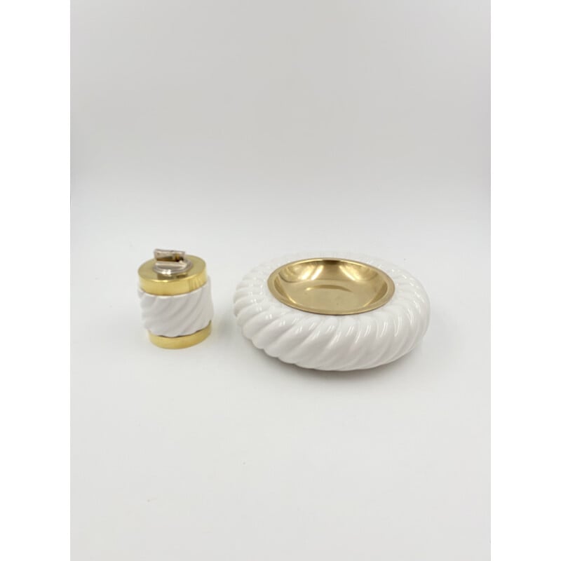 Vintage Tommaso Barbi White pocket emptier ashtray & table lighter B Ceramiche 1970s