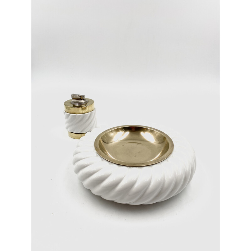 Vide poche et briquet de table vintage Tommaso Barbi par B Ceramiche 1970