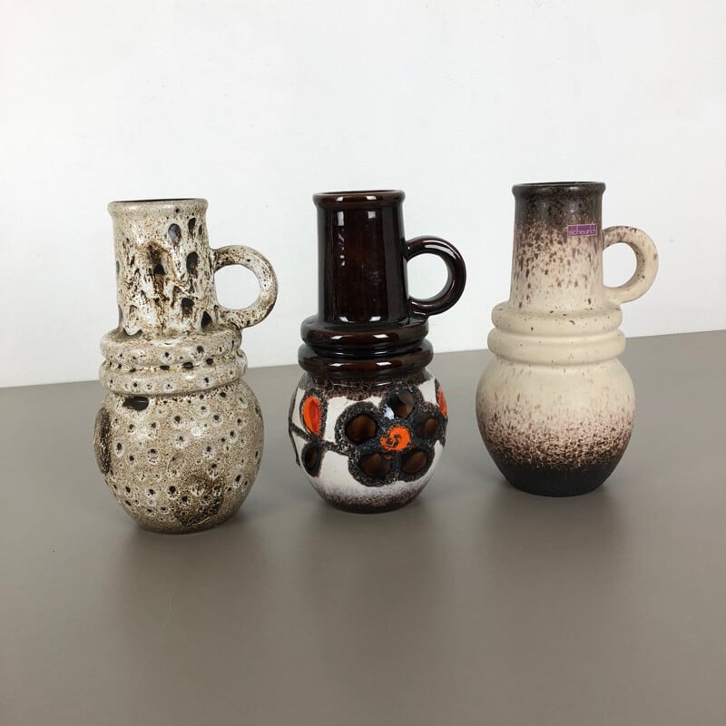 Ensemble de 3 vases vintage fat lava en céramique pour Scheurich, Allemagne 1970