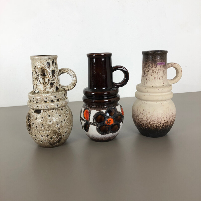 Set di 3 vasi d'epoca in ceramica lavica per Scheurich, Germania 1970
