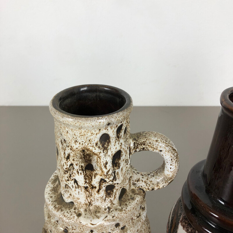 Conjunto de 3 vasos de cerâmica de lava vintage para Scheurich, Alemanha 1970