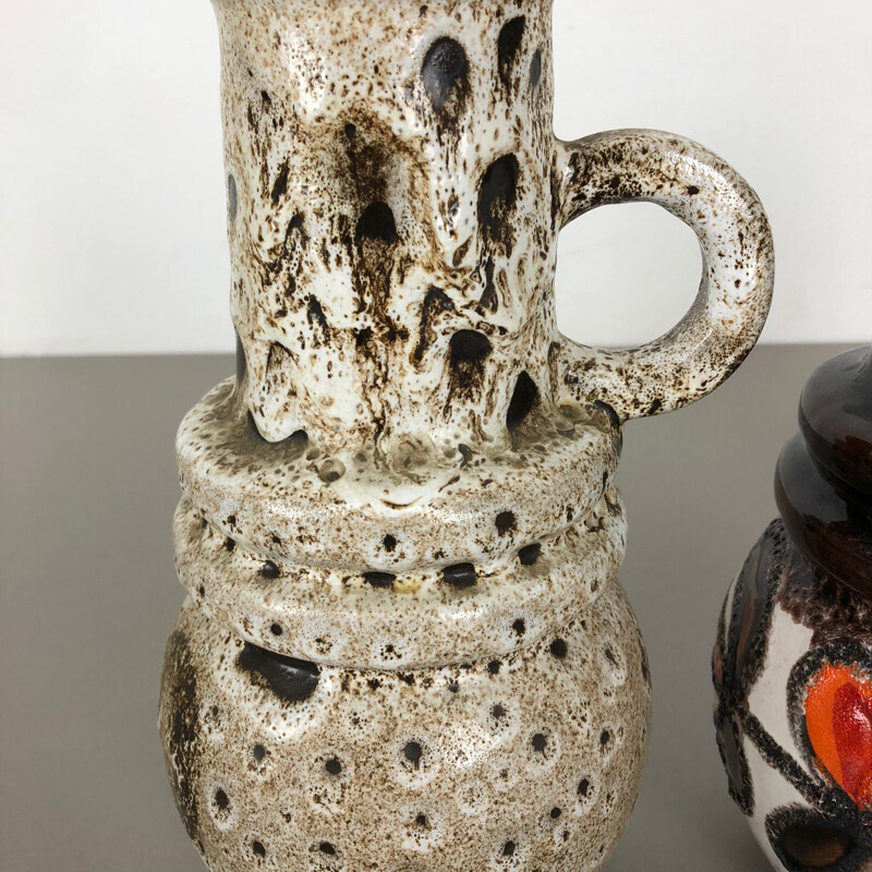 Set of 3 vintage fat lava ceramic vases for Scheurich, Germany 1970