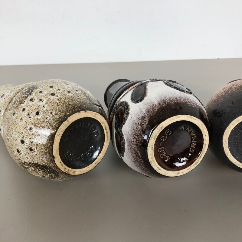 Set di 3 vasi d'epoca in ceramica lavica per Scheurich, Germania 1970