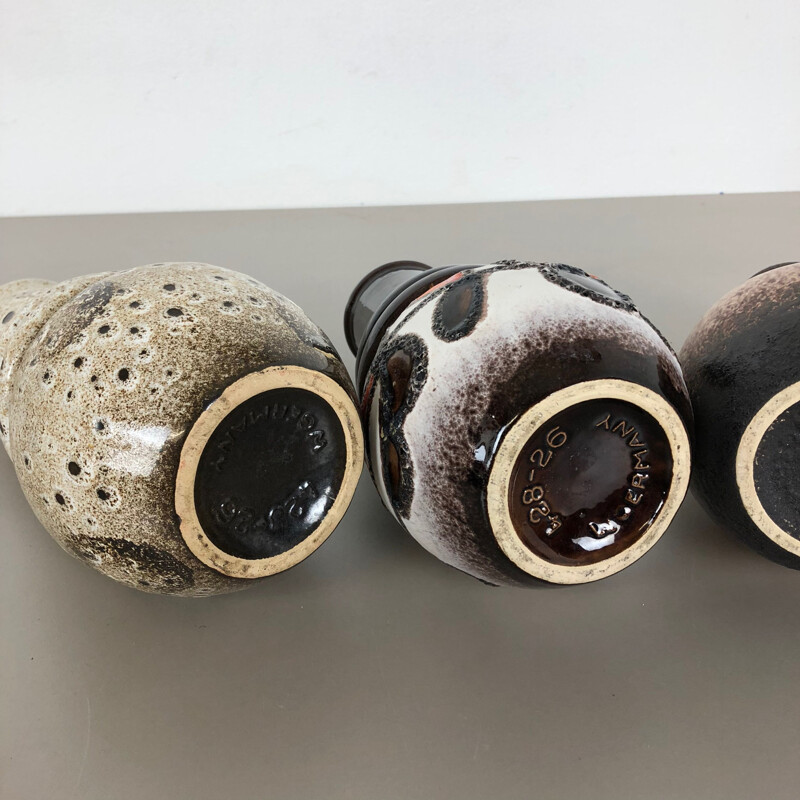 Set of 3 vintage fat lava ceramic vases for Scheurich, Germany 1970