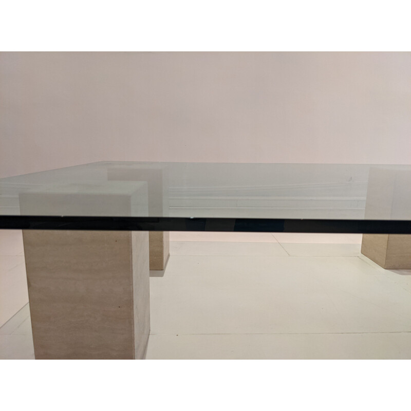 Vintage glass table with travertine legs 1970s