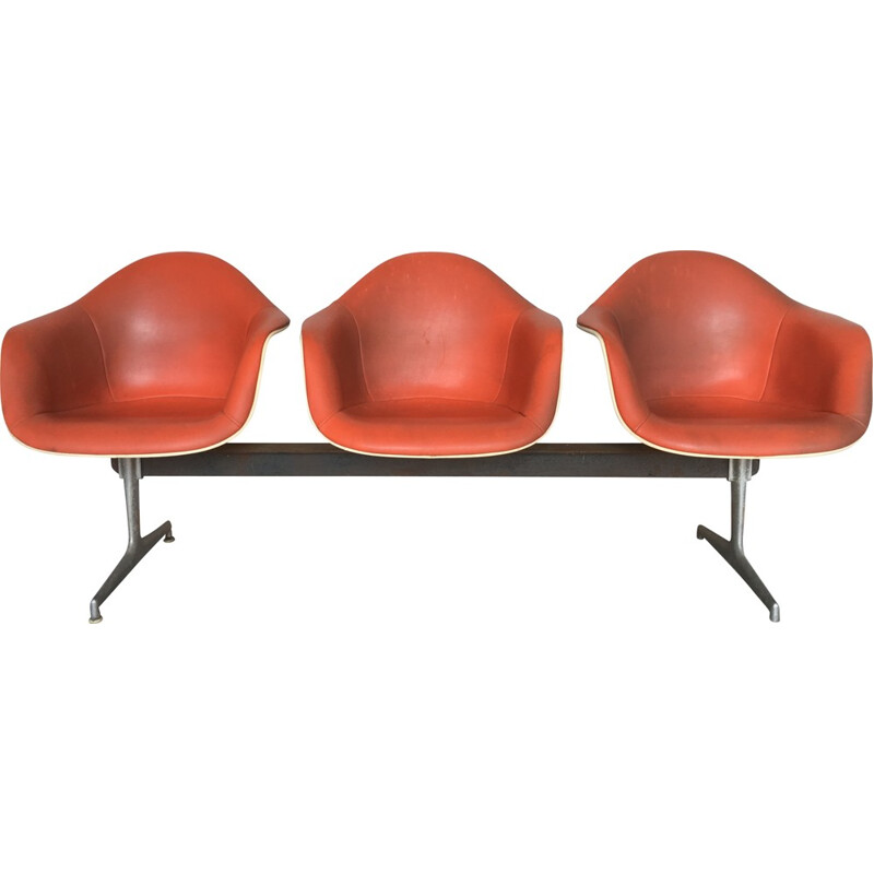 Herman Miller bench in fiberglass and leatherette, Charles & Ray EAMES - 1960s