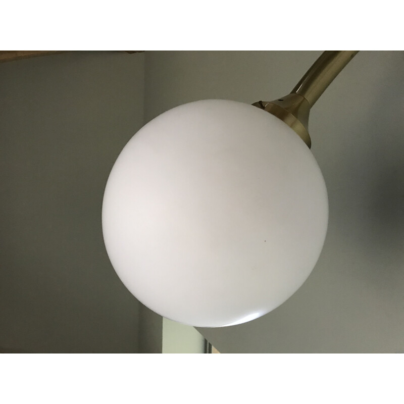 Vintage Art Deco messing wandlamp met glazen bollen