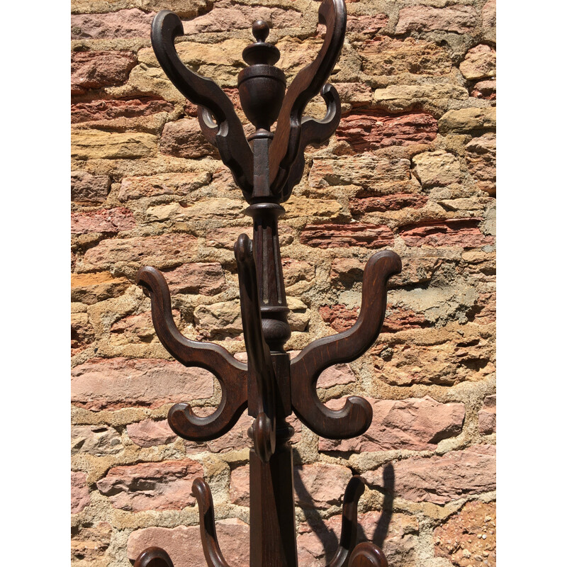 Vintage coat rack in oak and zinc