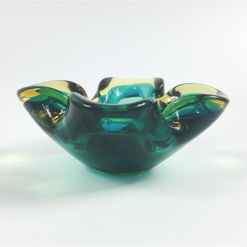 Mid-Century Murano Sommerso Glass Ashtray  Bowl 1960s