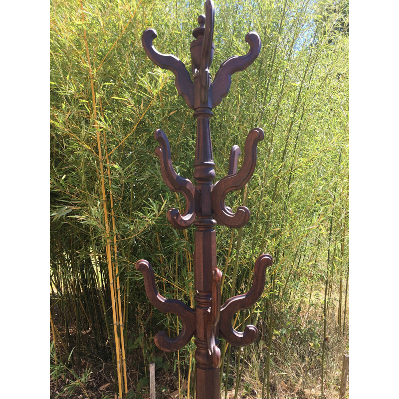 Vintage coat rack in oak and zinc