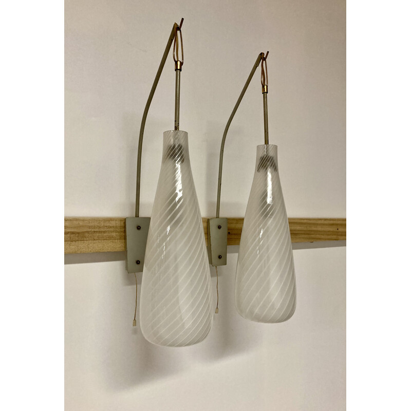 Pair of vintage glass wall lights Scandinavian 1950s