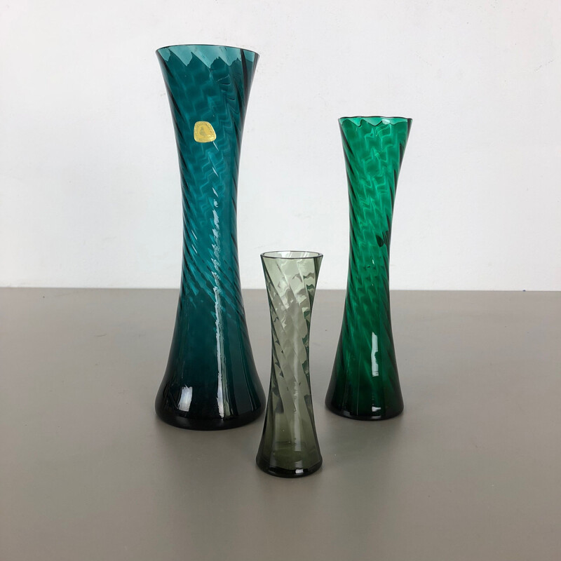 Set of 3 vintage hand blown crystal vases by Alfred Taube, Germany 1960