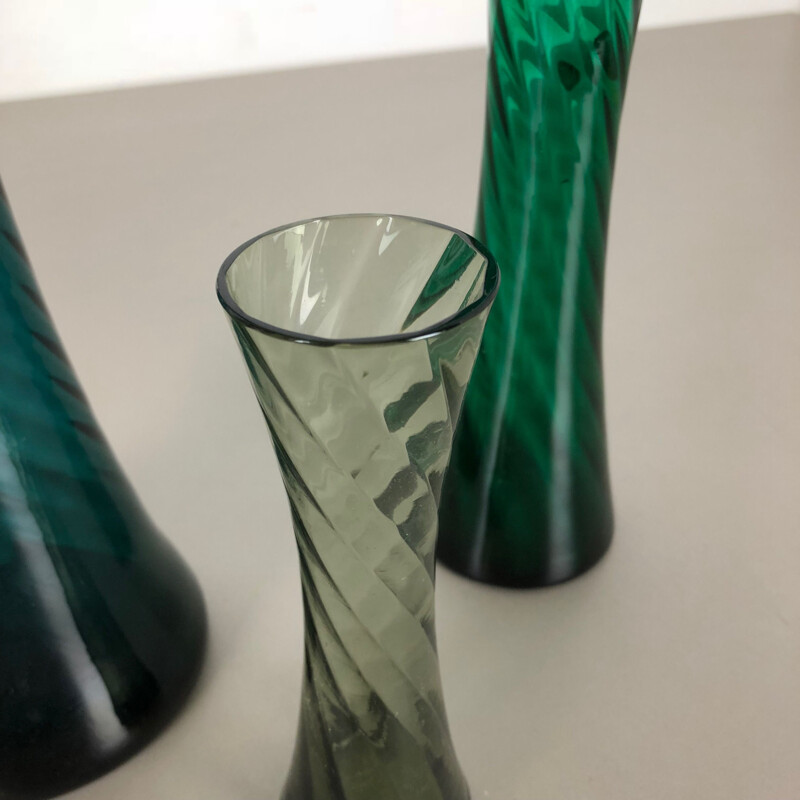 Ensemble de 3 vases vintage en cristal soufflé à la main par Alfred Taube, Allemagne 1960