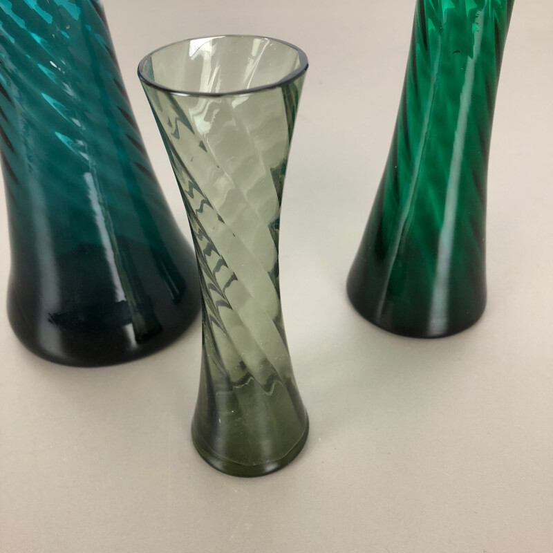 Ensemble de 3 vases vintage en cristal soufflé à la main par Alfred Taube, Allemagne 1960