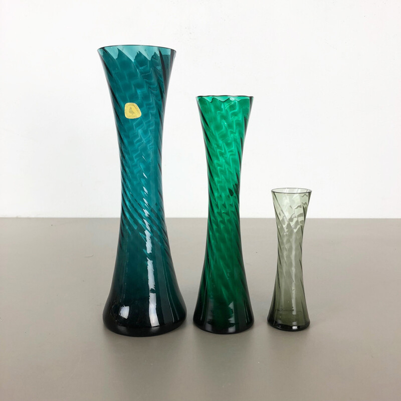 Ensemble de 3 vases vintage en cristal soufflé à la main par Alfred Taube, Allemagne 1960