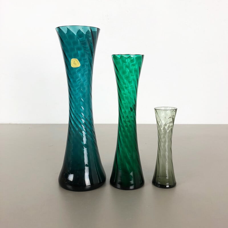 Set di 3 vasi vintage in cristallo soffiato a mano di Alfred Taube, Germania 1960