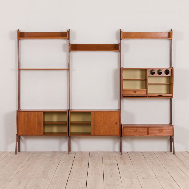 Vintage Three-Bay Wall Unit by Blindheim Mobelfabrik with bar cabinet Scandinavian 1960s