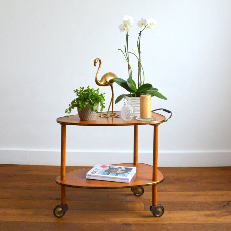 Table d'appoint vintage sur roulettes 1950