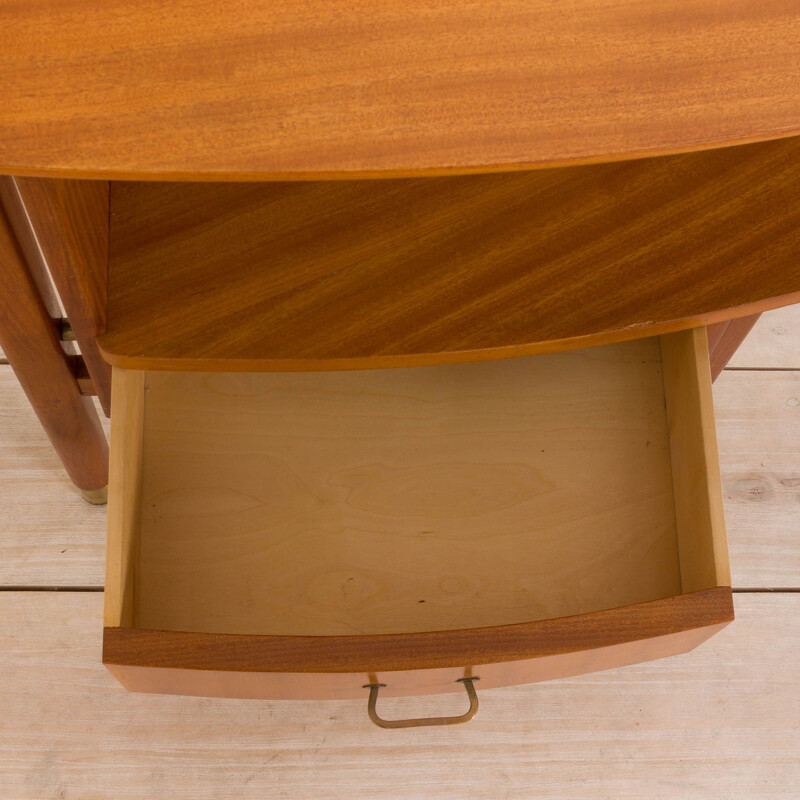 Vintage light mahogany desk with brass handles and feet Italian