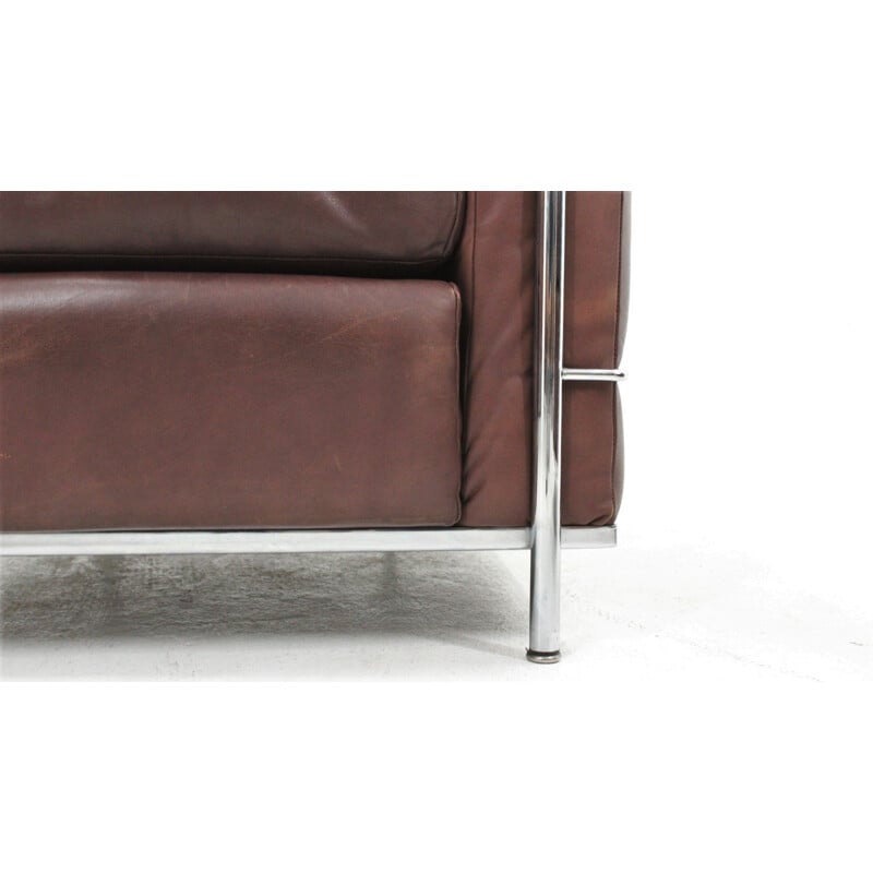 Paire de fauteuils LC2 vintage en cuir marron, Le Corbusier Cassina 1970