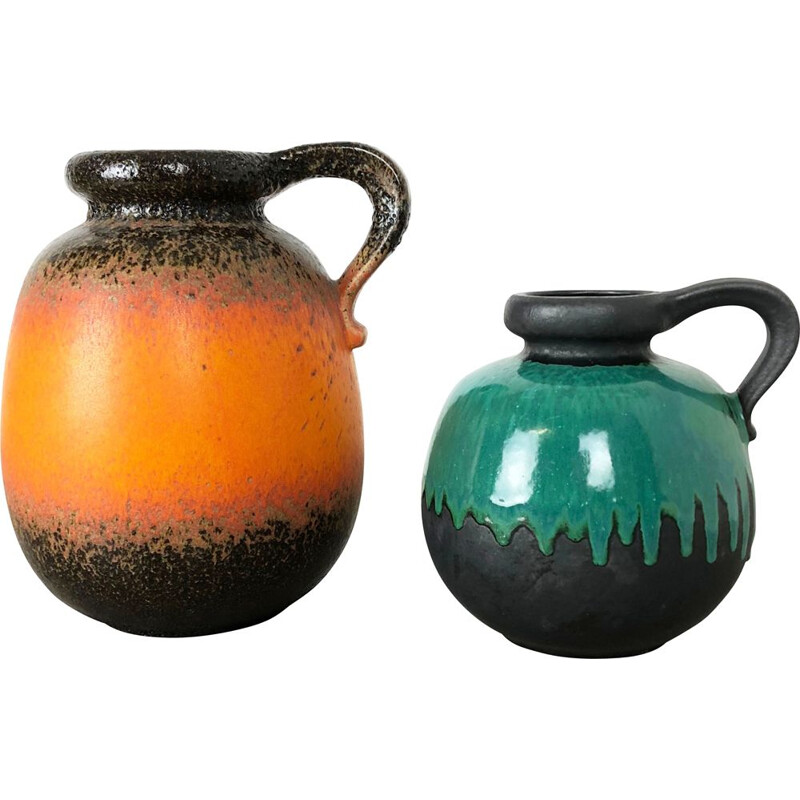 Par de vasos de cerâmica de lava vintage para Scheurich, Alemanha 1970