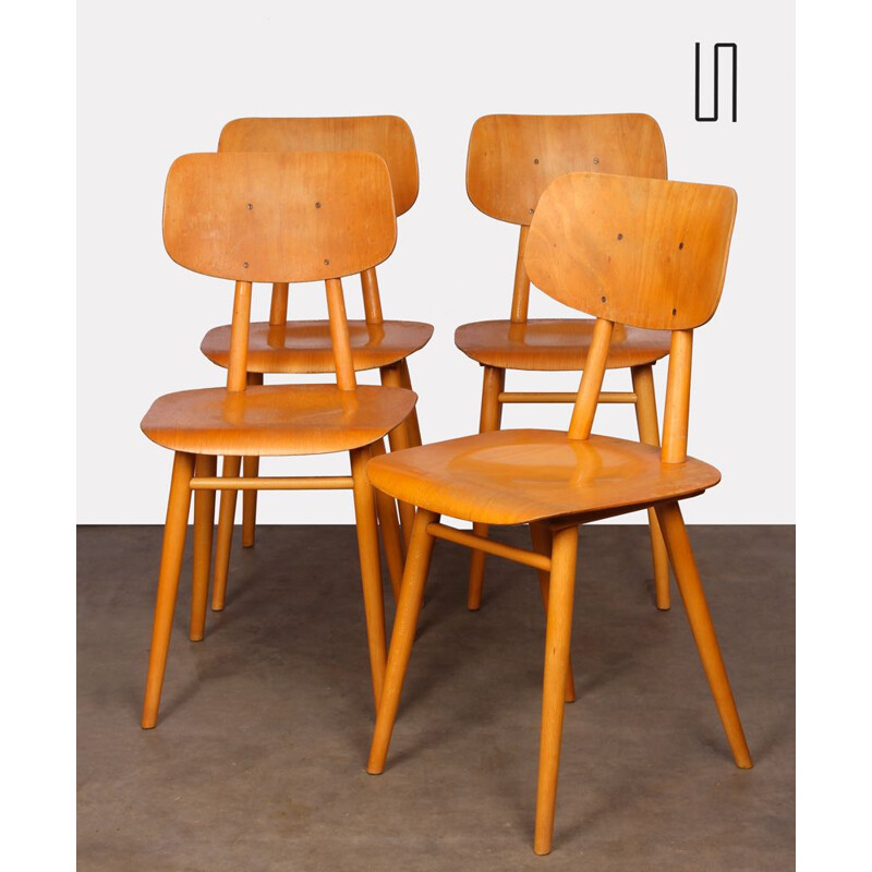 Lot de 4 chaises vintage par Ton 1960