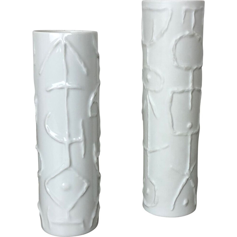 Pair of vintage abstract porcelain vases by Cuno Fischer for Rosenthal, Germany 1980