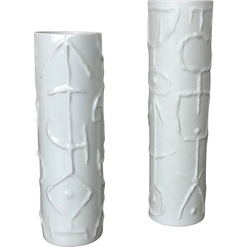 Paire de vases vintage abstraits en porcelaine par Cuno Fischer pour Rosenthal, Allemagne 1980