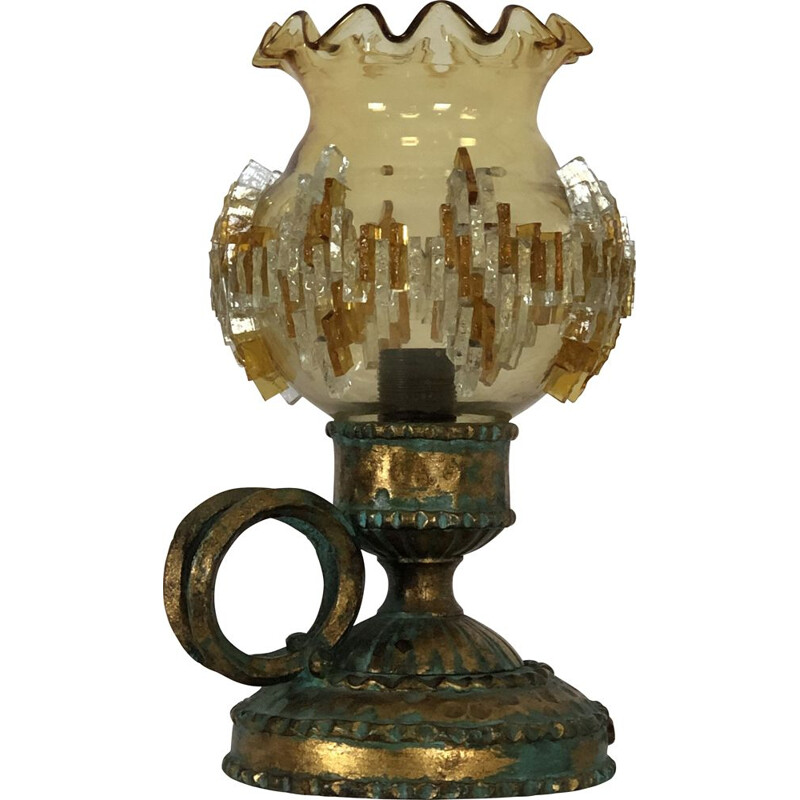 Lampe de table vintage Brutalist en fer et verre de Poliarte Italien 1970