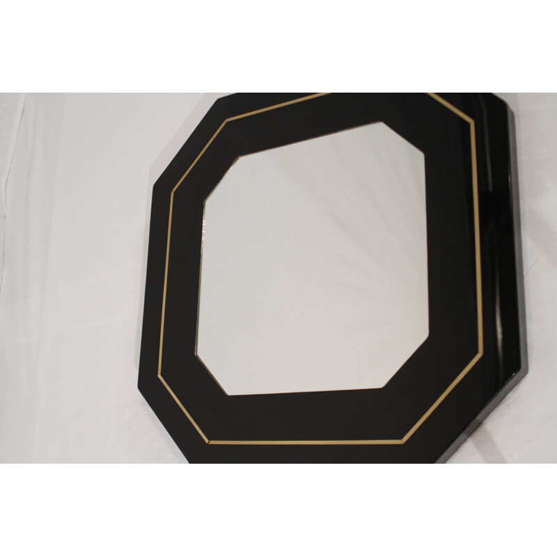 Mid-Century mirror in black lacquered wood dans brass, Jean Claude MAHEY - 1970s