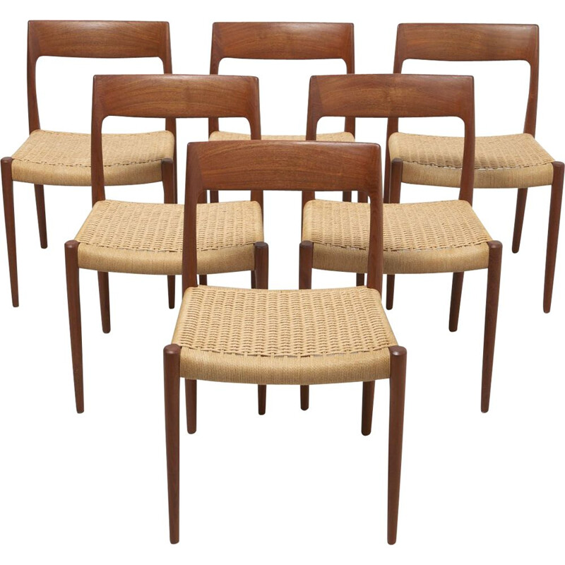 Lot de 6 chaises vintage de Niels O. Moller pour J.L. Mollers Mobelfabrik Danemark 1950