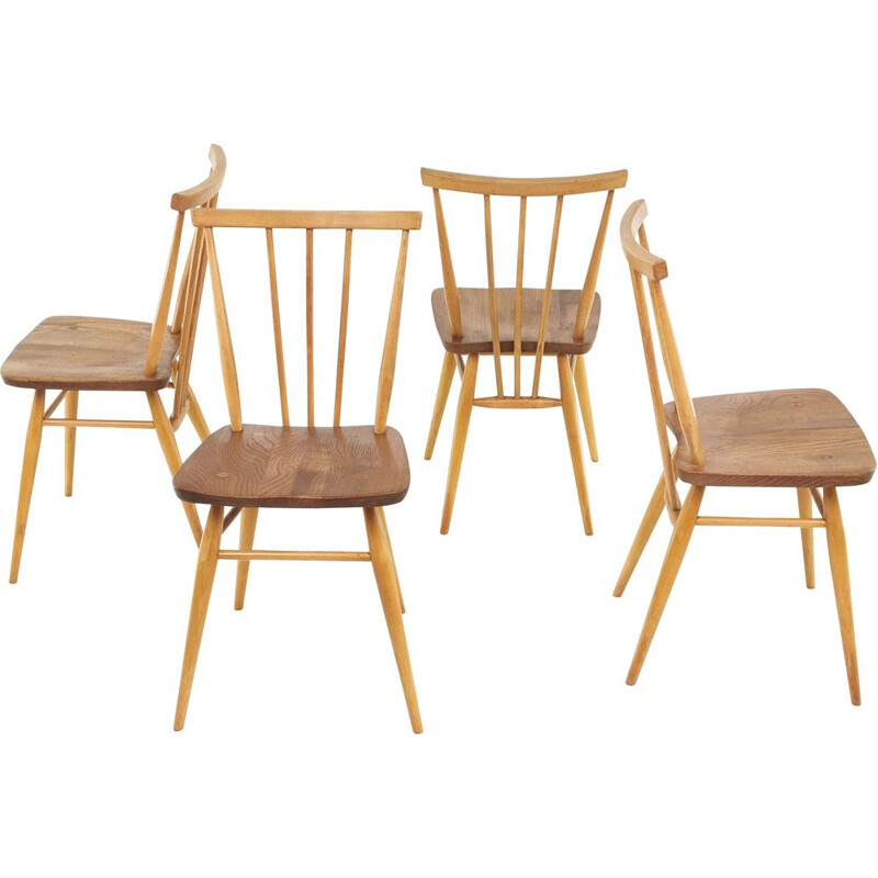 Set of 4 vintage Dining Chairs Blonde Ercol Elm & Beech Windsor 1960s