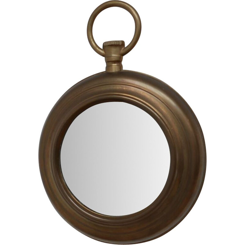 Mid-Century Brass Pocket Watch Mirror French 1950s