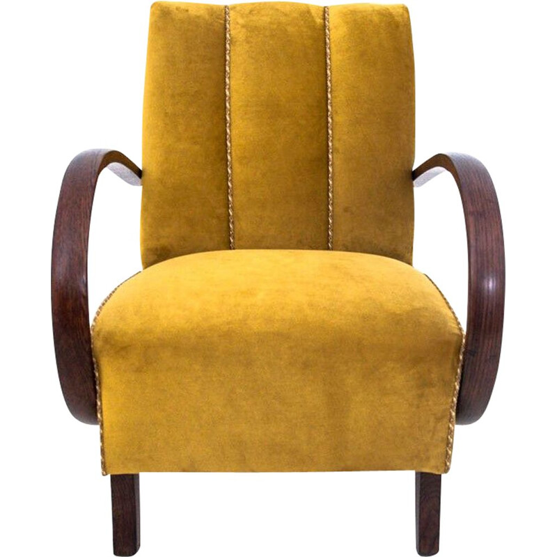 Vintage Yellow armchair by Jindrich Halabala 1940s