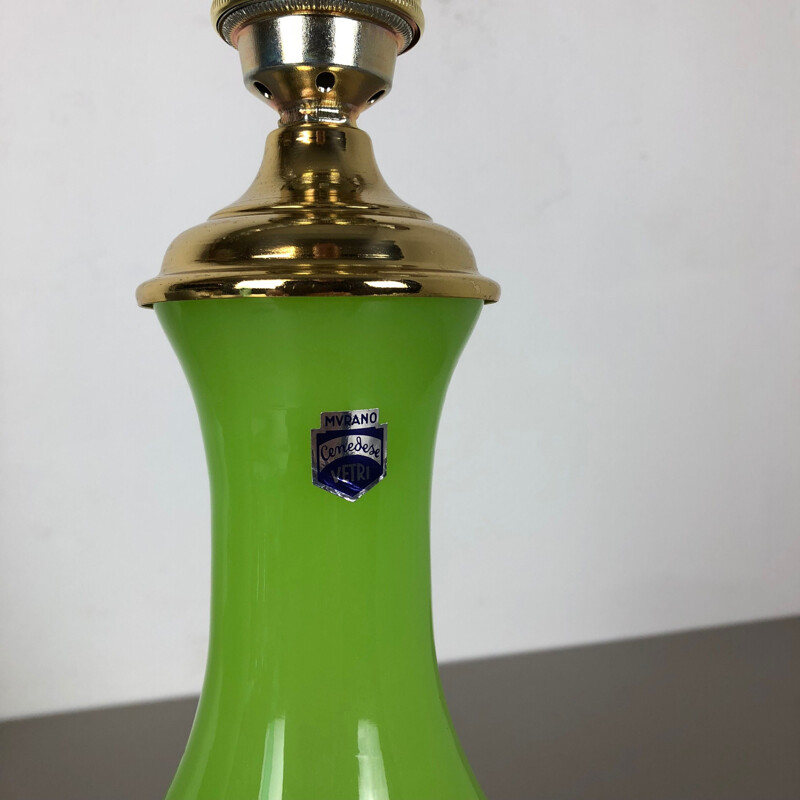 Vintage New Old Stock Opaline Murano Glass Green Table Light by Cenedese Vetri 1960s