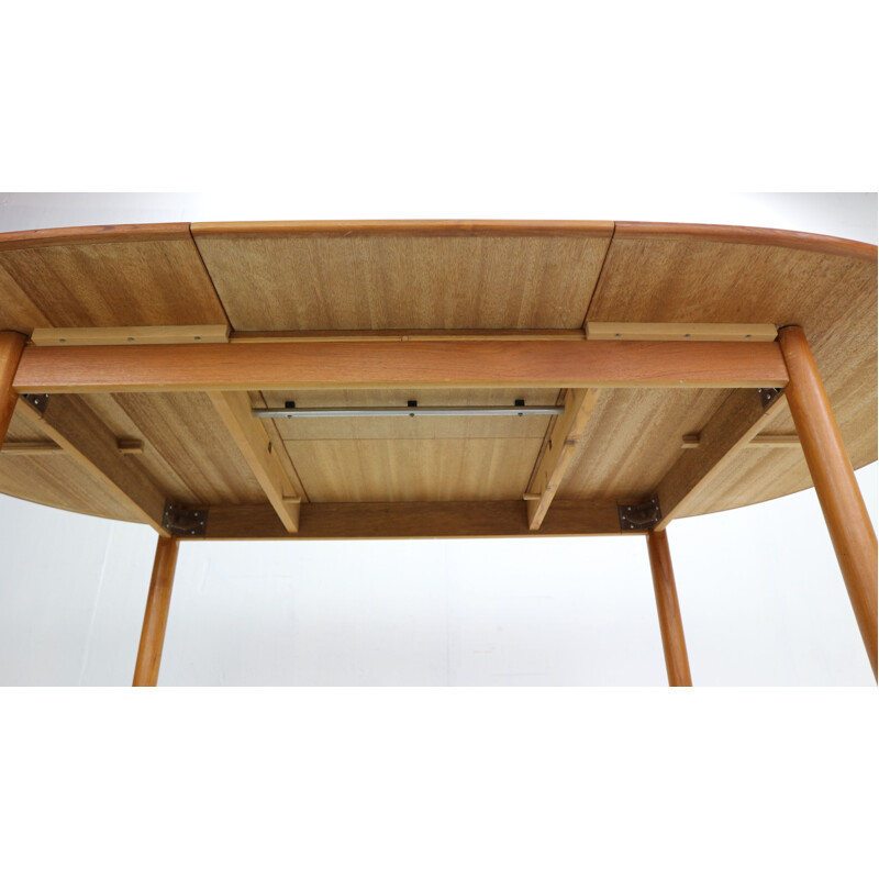 Vintage Solid Teak Oval Extendable Dinning Table Denmark 1960s