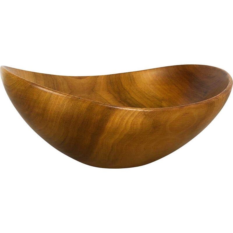 Large Vintage Shell Bowl in Solid Walnut Wood Germany 1970s