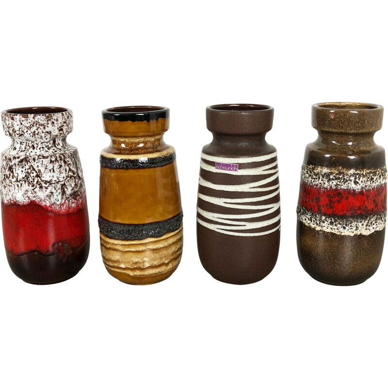 Conjunto de 4 vasos de cerâmica vintage para Scheurich, Alemanha 1970