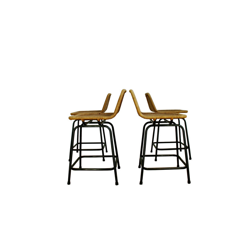 Rohe Noordwolde set of stools in wicker, Dirk VAN SLIEDREGT -1960s