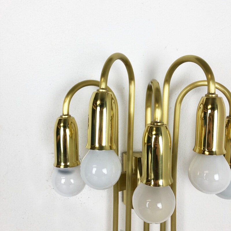 Vintage Brass Theatre Wall Ceiling Light Sconces Italy 1970s