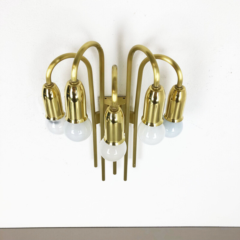 Vintage Brass Theatre Wall Ceiling Light Sconces Italy 1970s