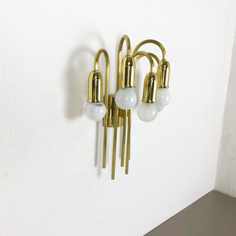 Vintage Brass Theatre Wall Ceiling Light Sconces Italy 1970s