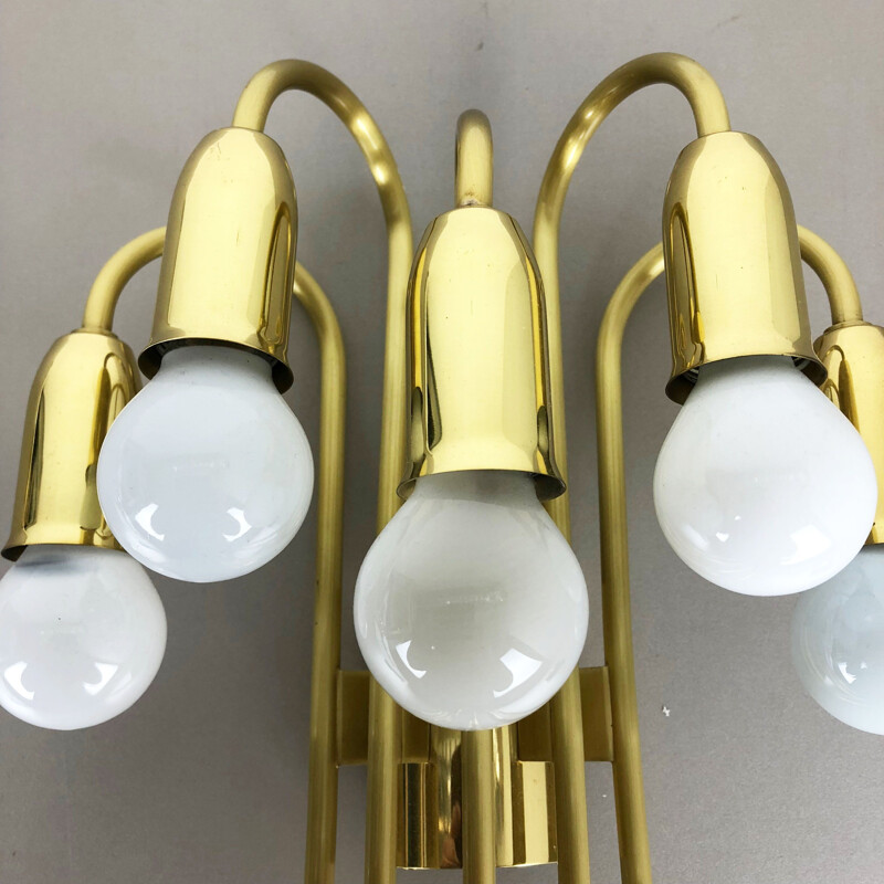 Vintage Brass Theatre Wall Ceiling Light Sconces Italy 1970s