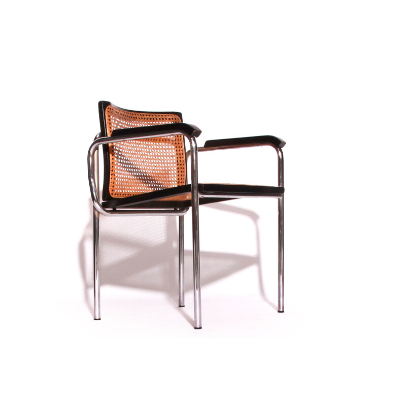 Lot de 5 fauteuils vintage en toile de canne chromée Italie 1970
