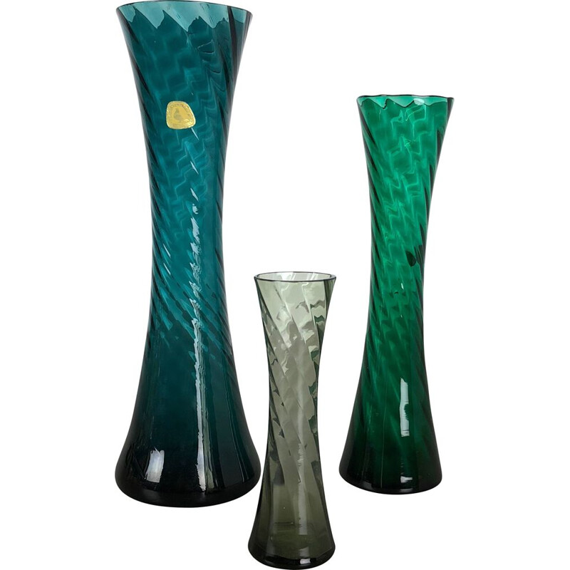 Ensemble de 3 vases vintage en cristal soufflé à la main par Alfred Taube, Allemagne 1960