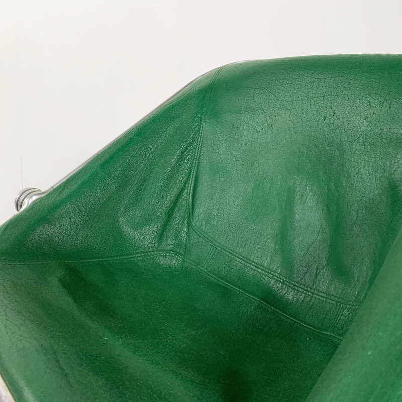 Vintage Green Leather Plona chair by Giancarlo Piretti for Castelli 1970s