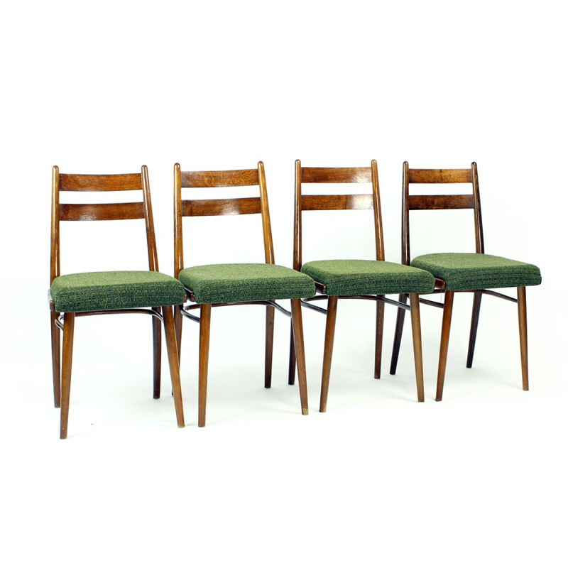 Lot de 4 chaises vintage en chêne et tissu par Interier Praha Czechoslovakia 1966