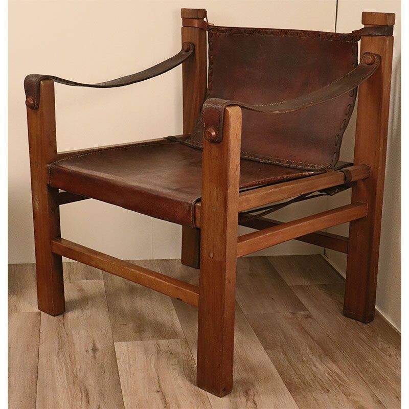 Pair of vintage Safari armchairs 1950s